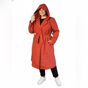 Eileen Fisher Woman Hooded Open Front Coat Cotton Nylon 1X